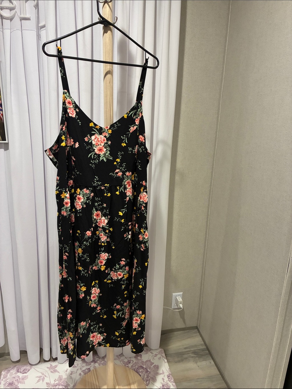 Old Navy Black Floral Spaghetti-Strap Midi Dress